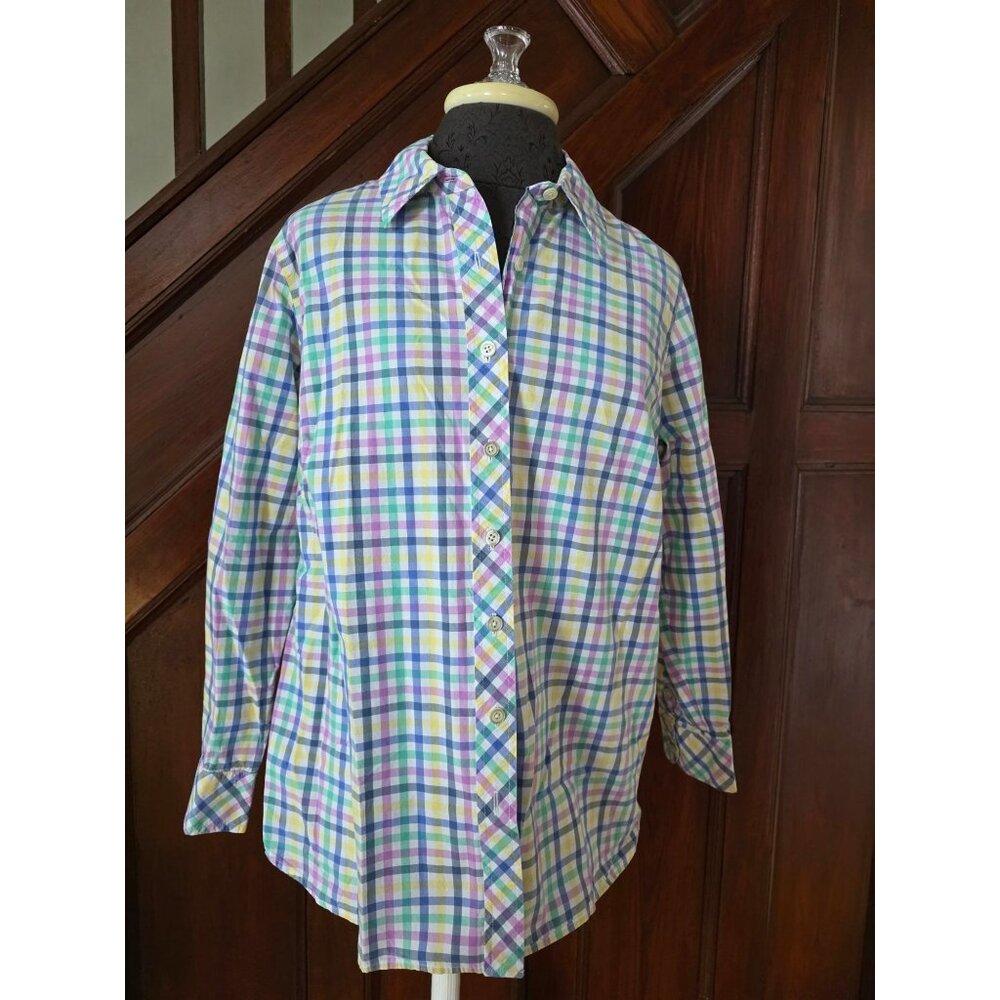 Talbots Plus Womens Multicolor Plaid Button-Down Shirt X Cotton Blend